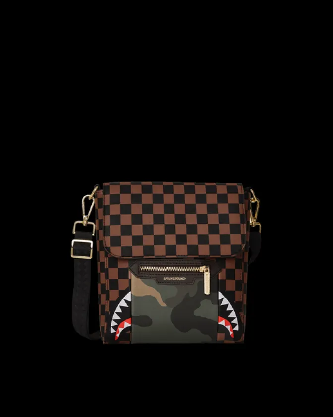 EXTERIOR GOLD ZIP POCKET SHARKS IN PARIS MESSENGER SLING BAG