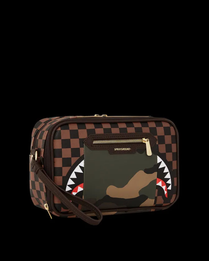 EXTERIOR GOLD ZIP POCKET SHARKS IN PARIS TOILETRY BRICKSIDE BAG