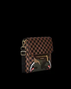 EXTERIOR GOLD ZIP POCKET SHARKS IN PARIS MESSENGER SLING BAG