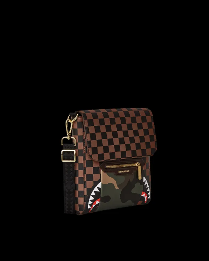 EXTERIOR GOLD ZIP POCKET SHARKS IN PARIS MESSENGER SLING BAG