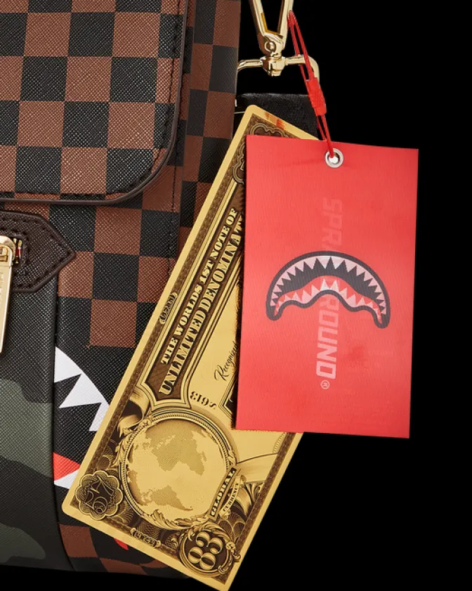 EXTERIOR GOLD ZIP POCKET SHARKS IN PARIS MESSENGER SLING BAG