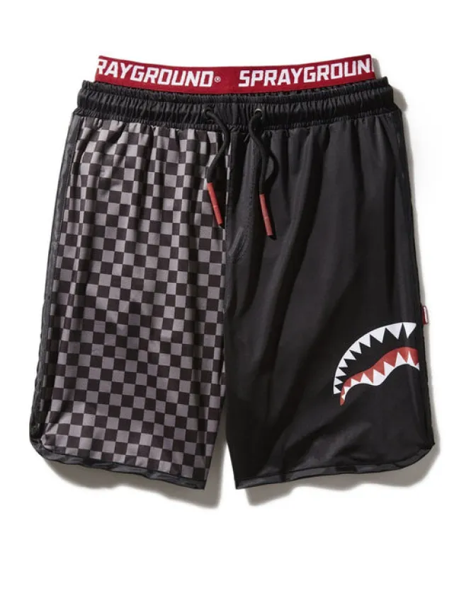 GREY CHECKERED SPLIT CORTO SWIM TRUNKS