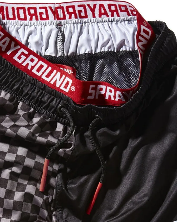 GREY CHECKERED SPLIT CORTO SWIM TRUNKS