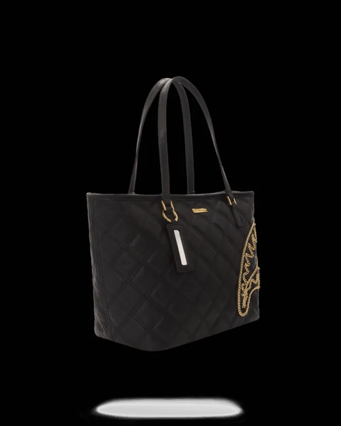 NOIR QUILT GOLD CHAIN SHARK TOTE