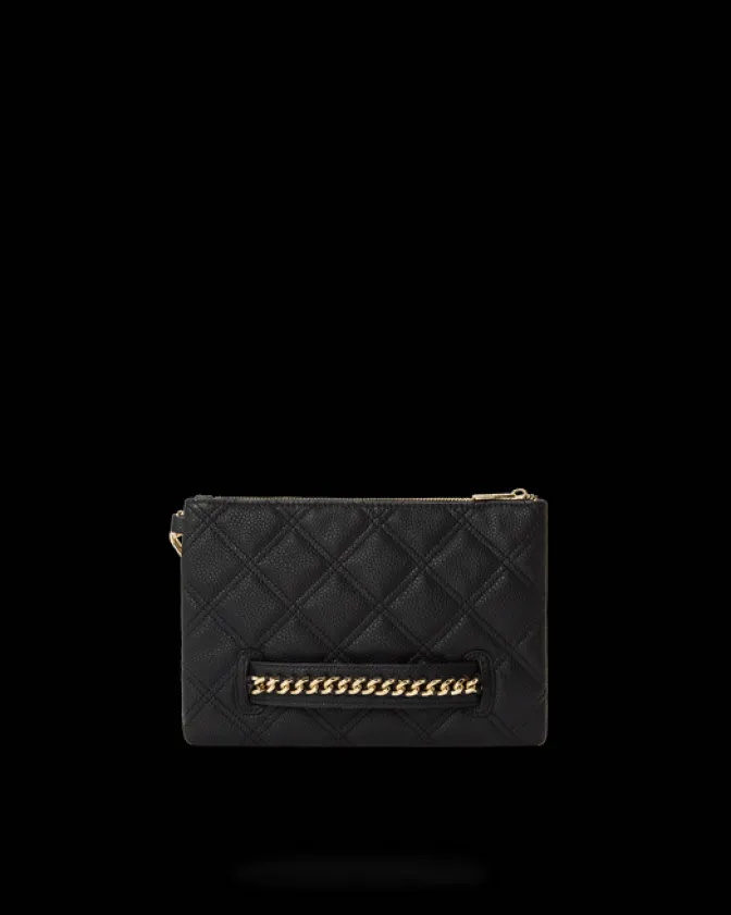 NOIR QUILT GOLD CHAIN SHARK CROSSOVER CLUTCH