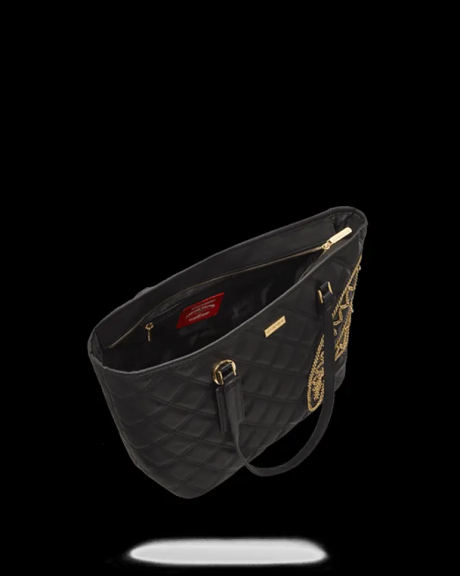 NOIR QUILT GOLD CHAIN SHARK TOTE