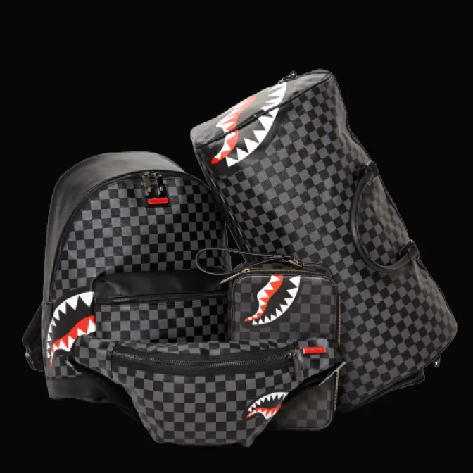 SHARKS IN PARIS (BLACK CHECKERED EDITION) TOILETRY AKA MONEY BAGS